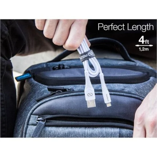 Naztech Rugged Led Mfi Lightning Charge And Sync Cable (4', White)